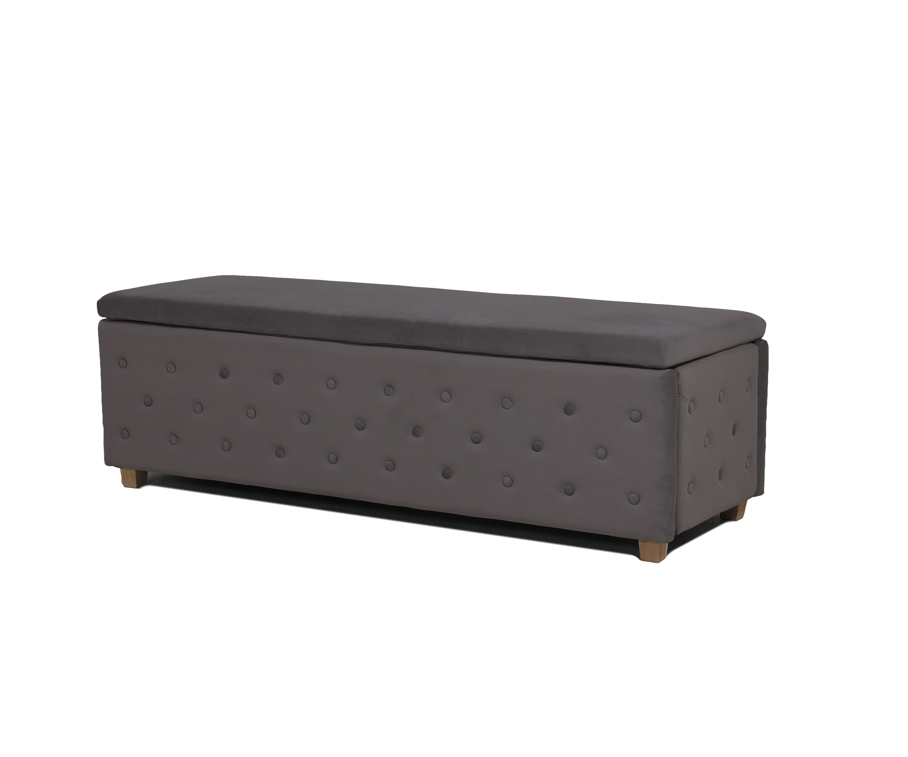 Grey Velvet Rectangular Bench with Lift-Up Seat