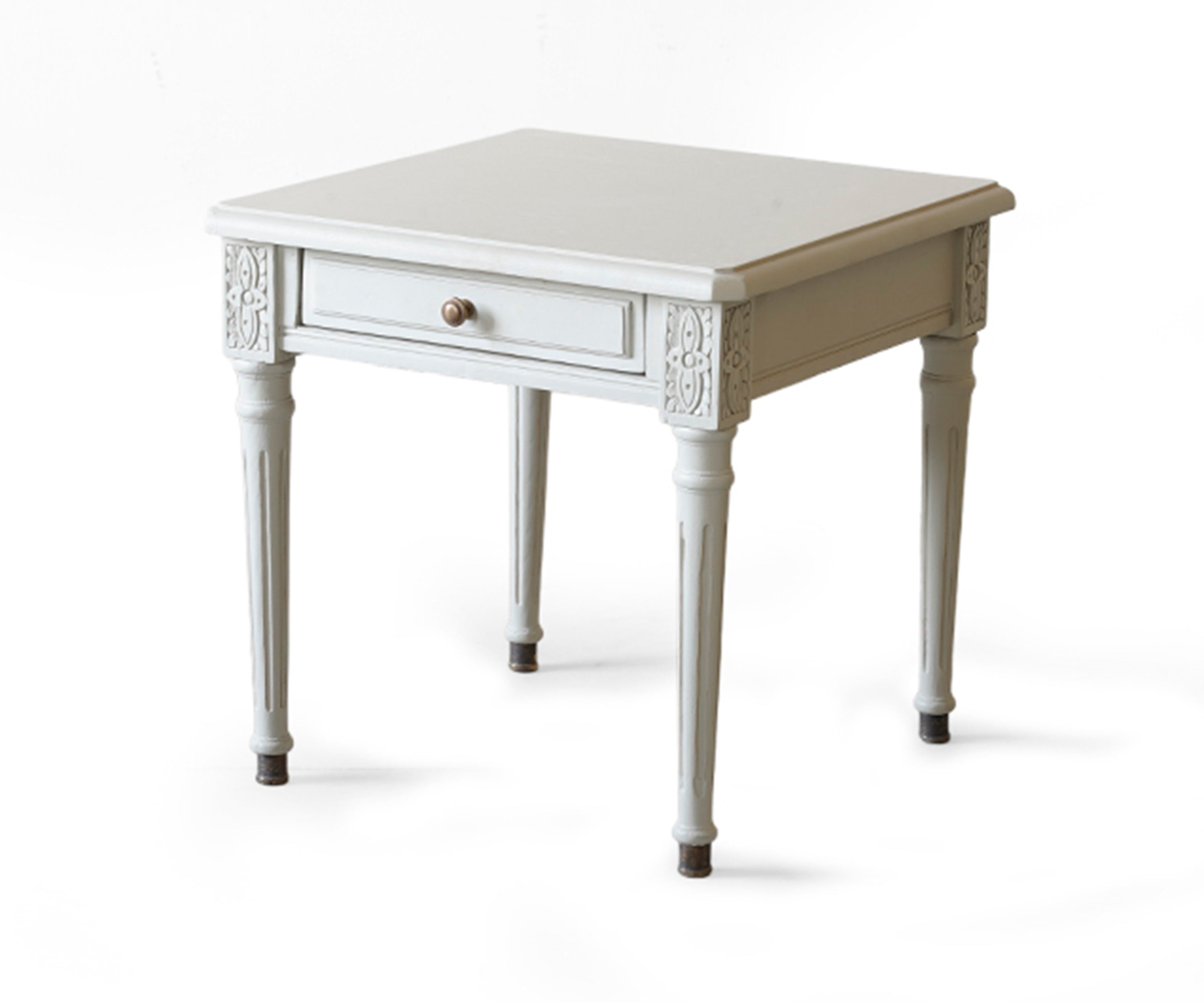 Gustavian Bedside Table with Drawer and Brass Knob in Cream Finish