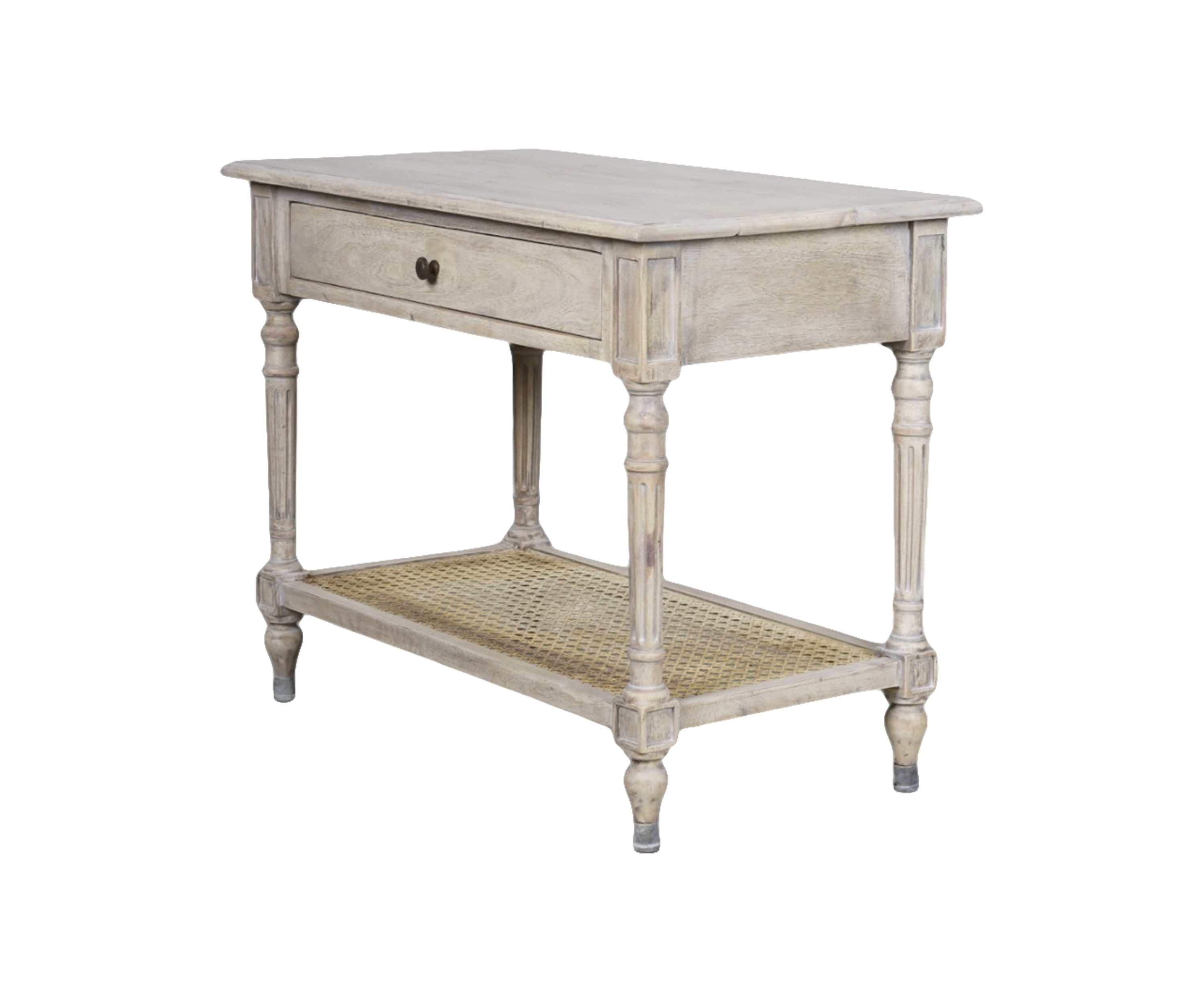 Gustavian Bedside Table with Drawer and Cane Shelf