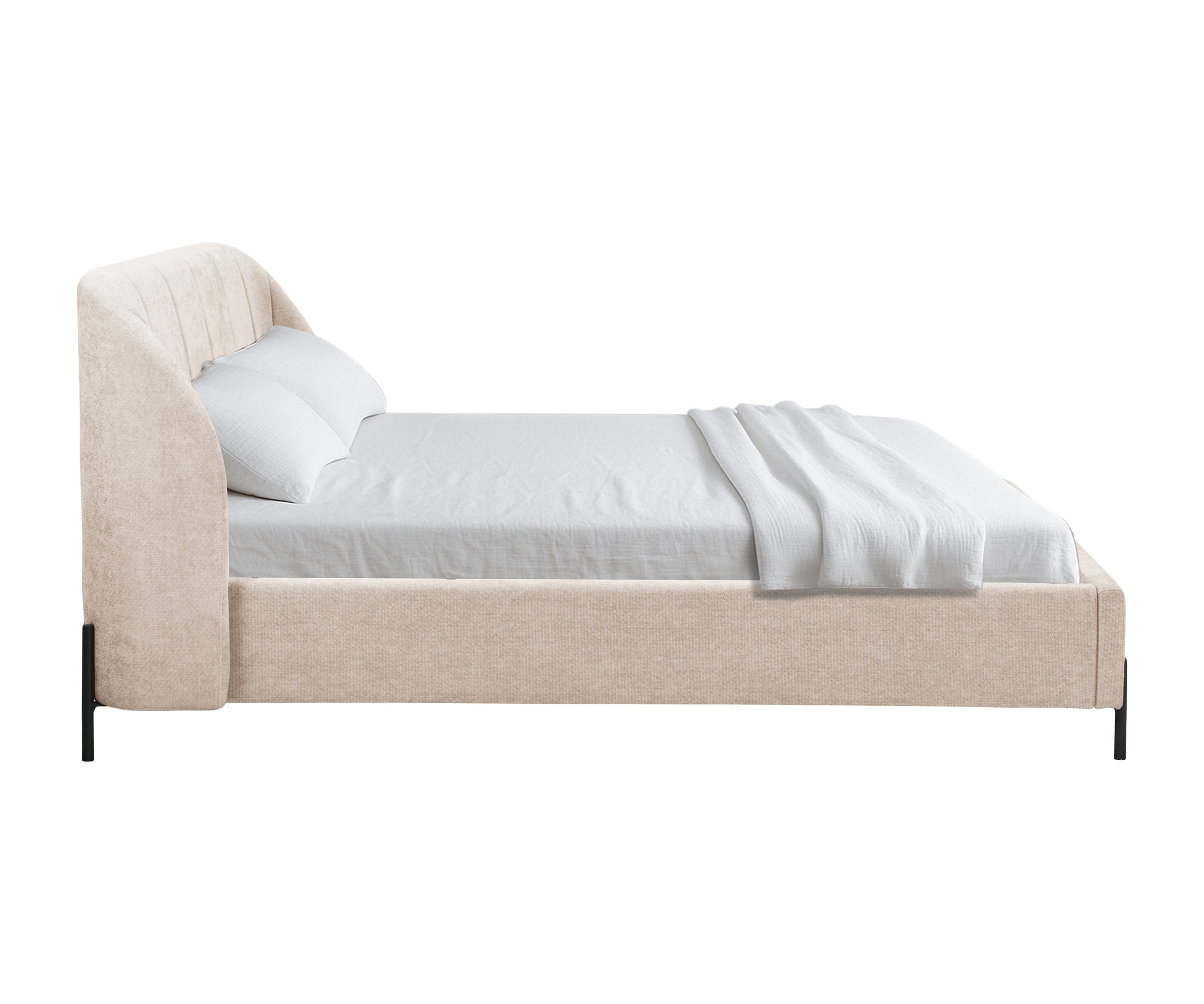 Sand Channel Headboard Upholstered Bed with Black Metal Legs