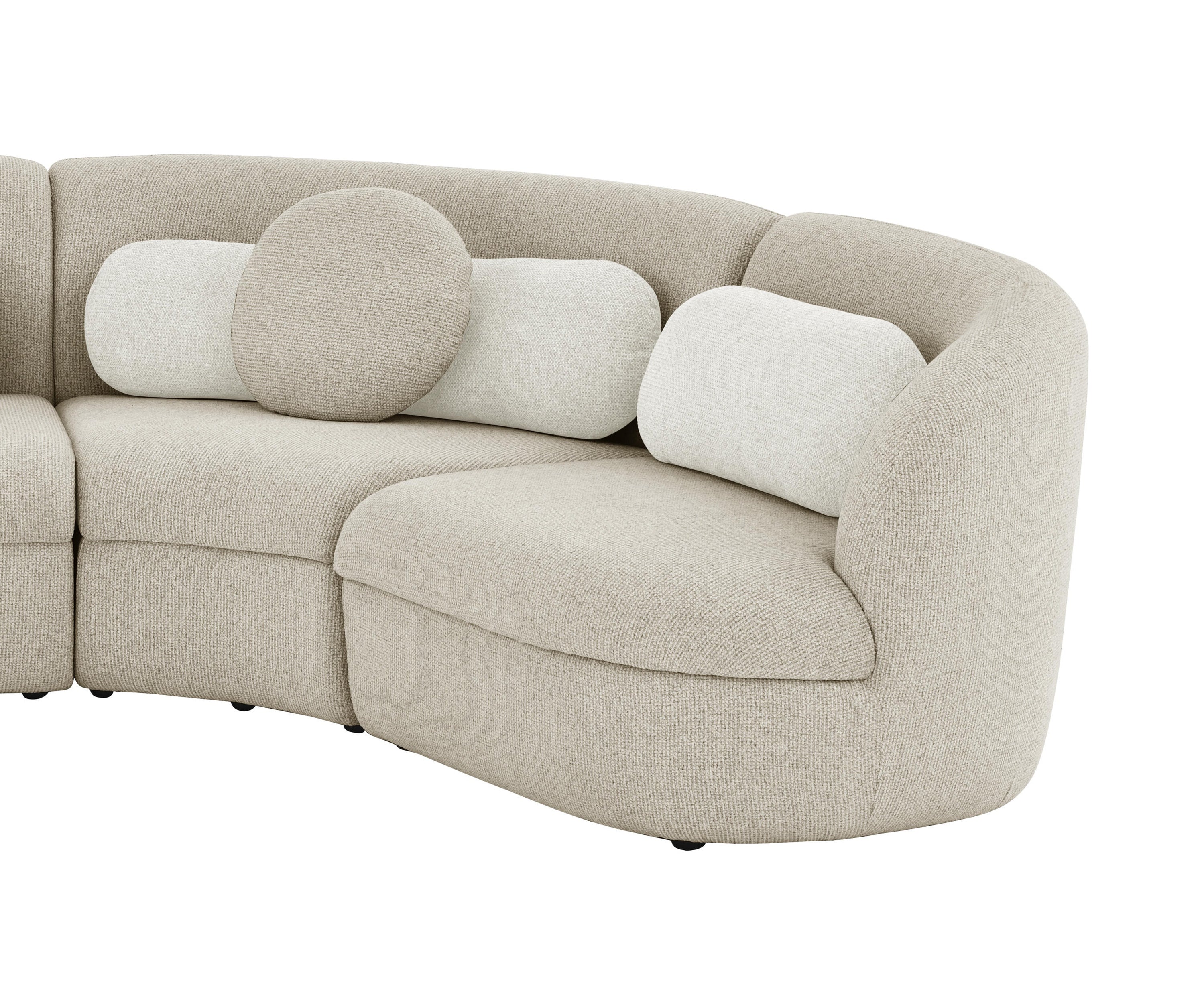 Beige Curved Linen Sectional Sofa