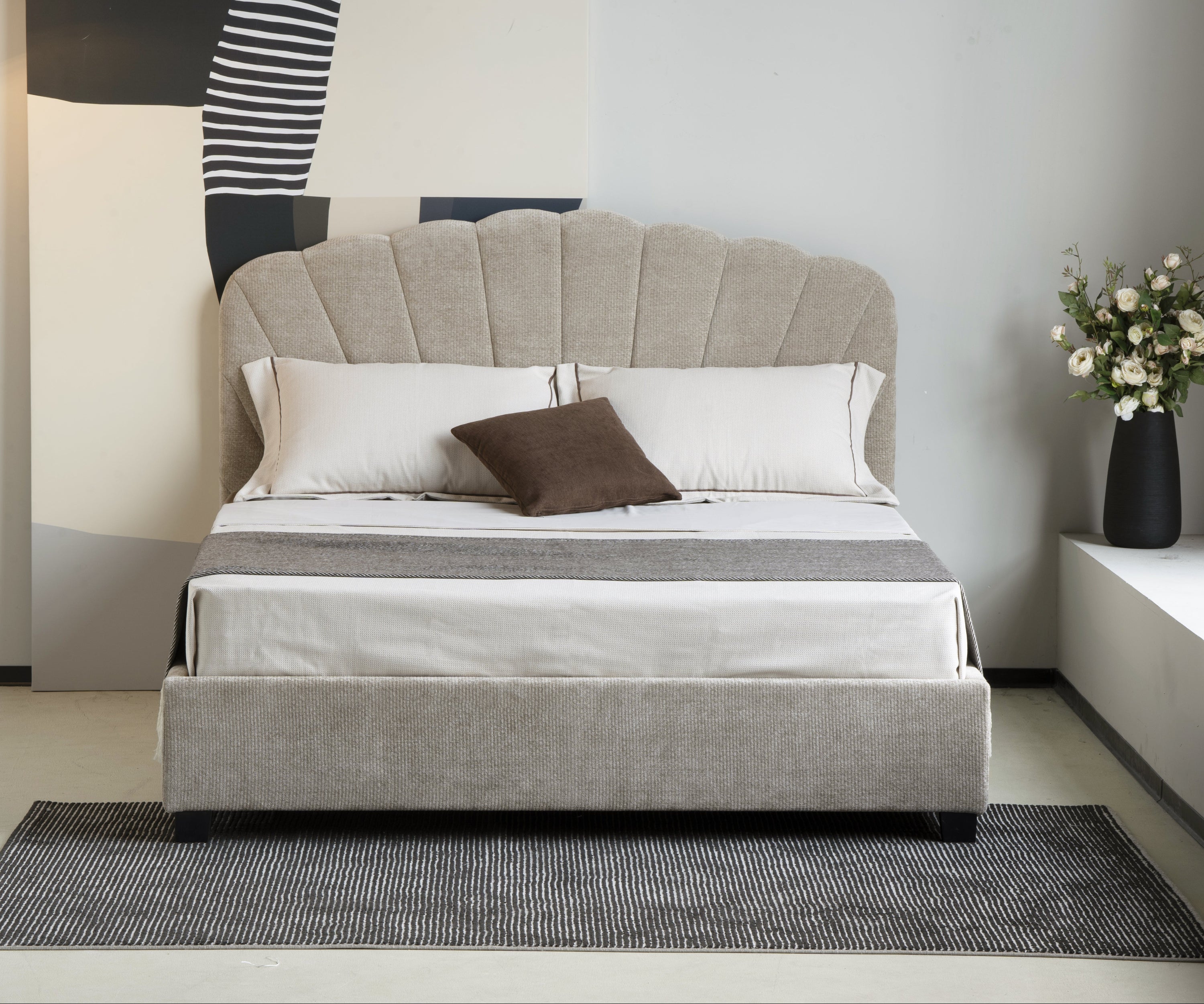 Ivory Lappi Shell Headboard Upholstered Bed