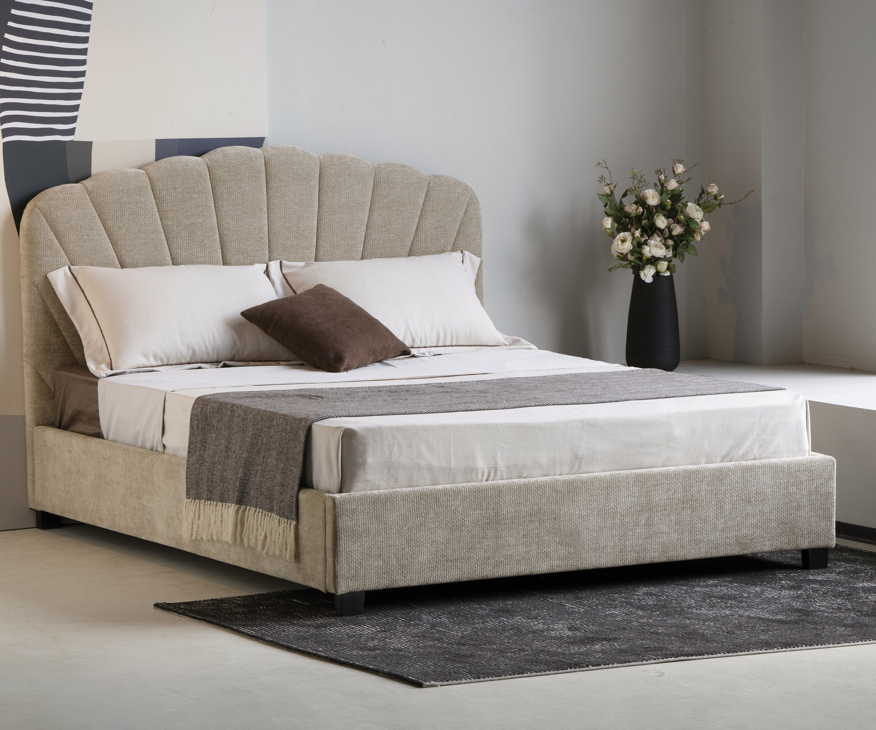 Ivory Lappi Shell Headboard Upholstered Bed