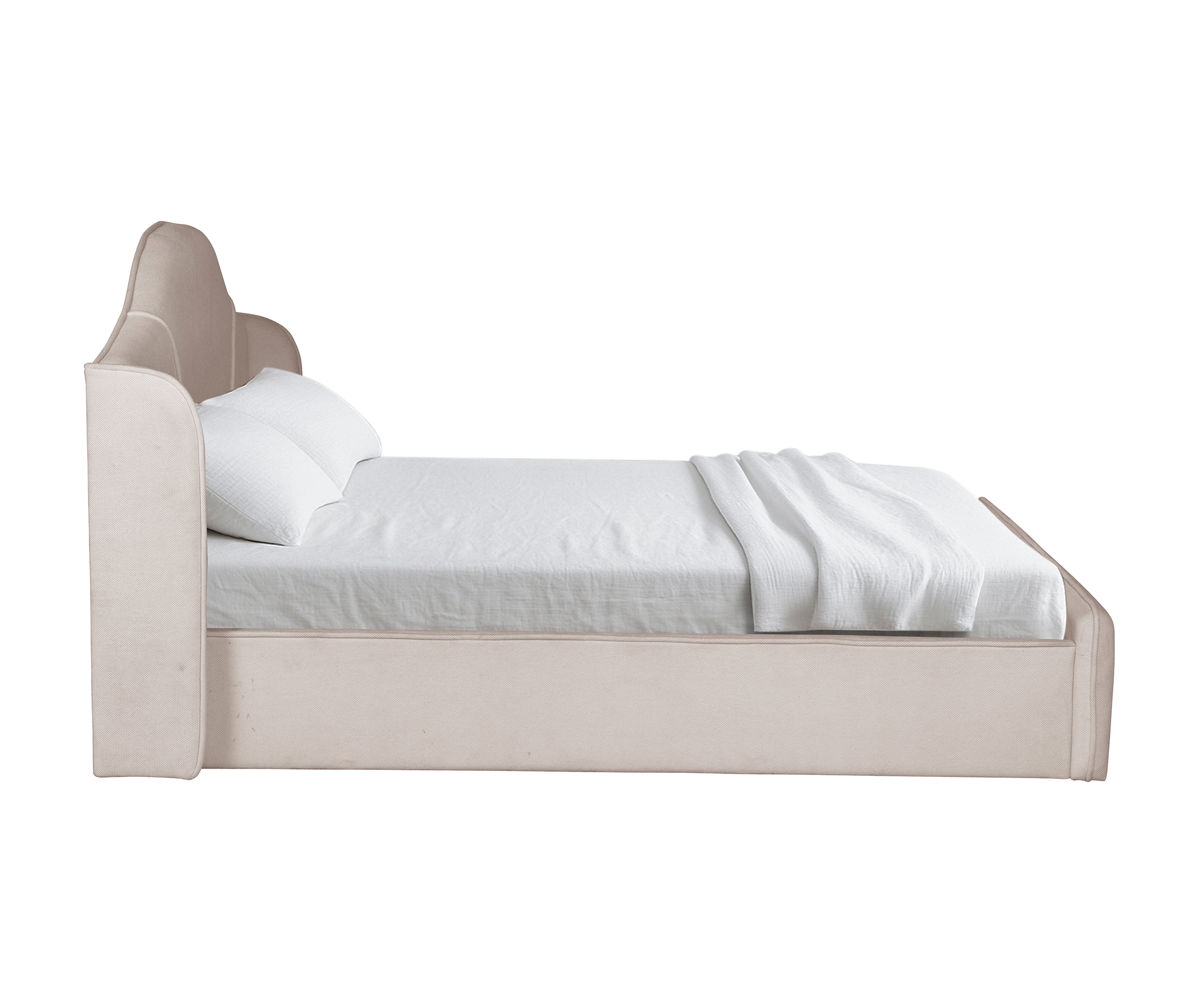 Rose Beige Wingback Arch Upholstered Bed