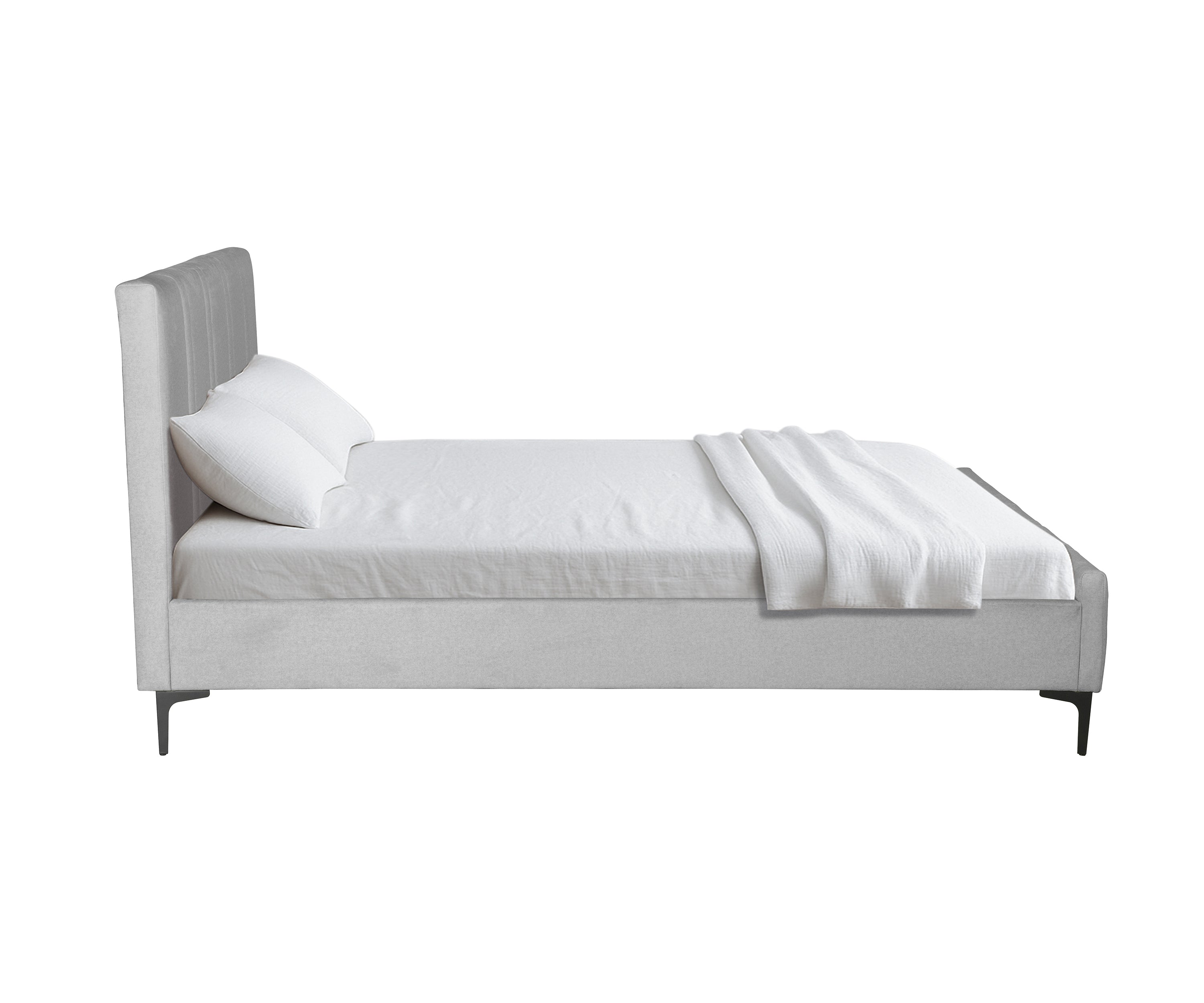 Ivory Channel Upholstered Bed with Black Metal Legs