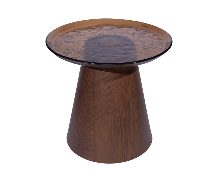 Amber Glass Side Table with Sculptural Brown Metal Base