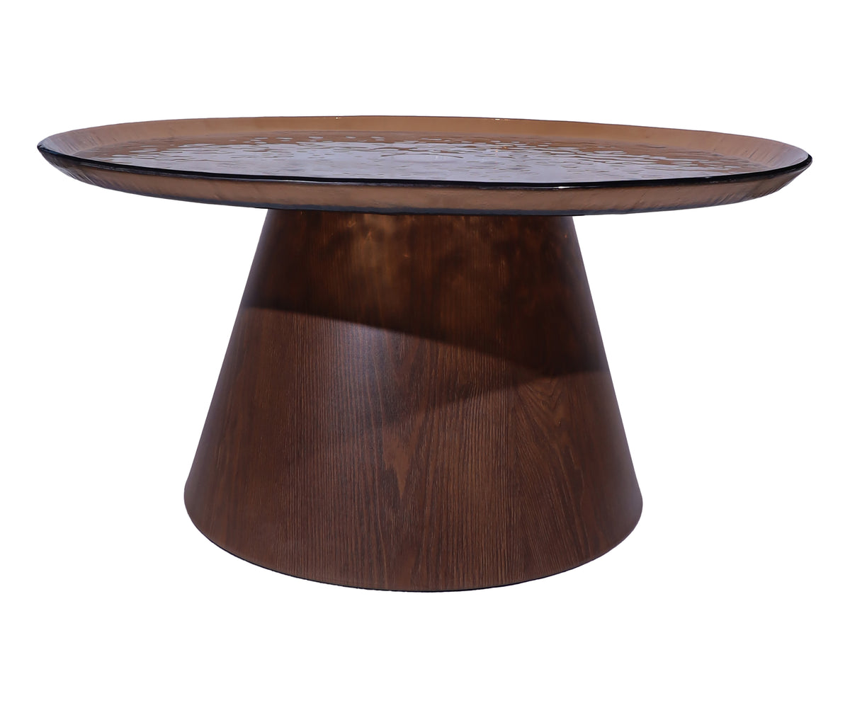 Amber Textured Glass Coffee Table with Low Pedestal Base