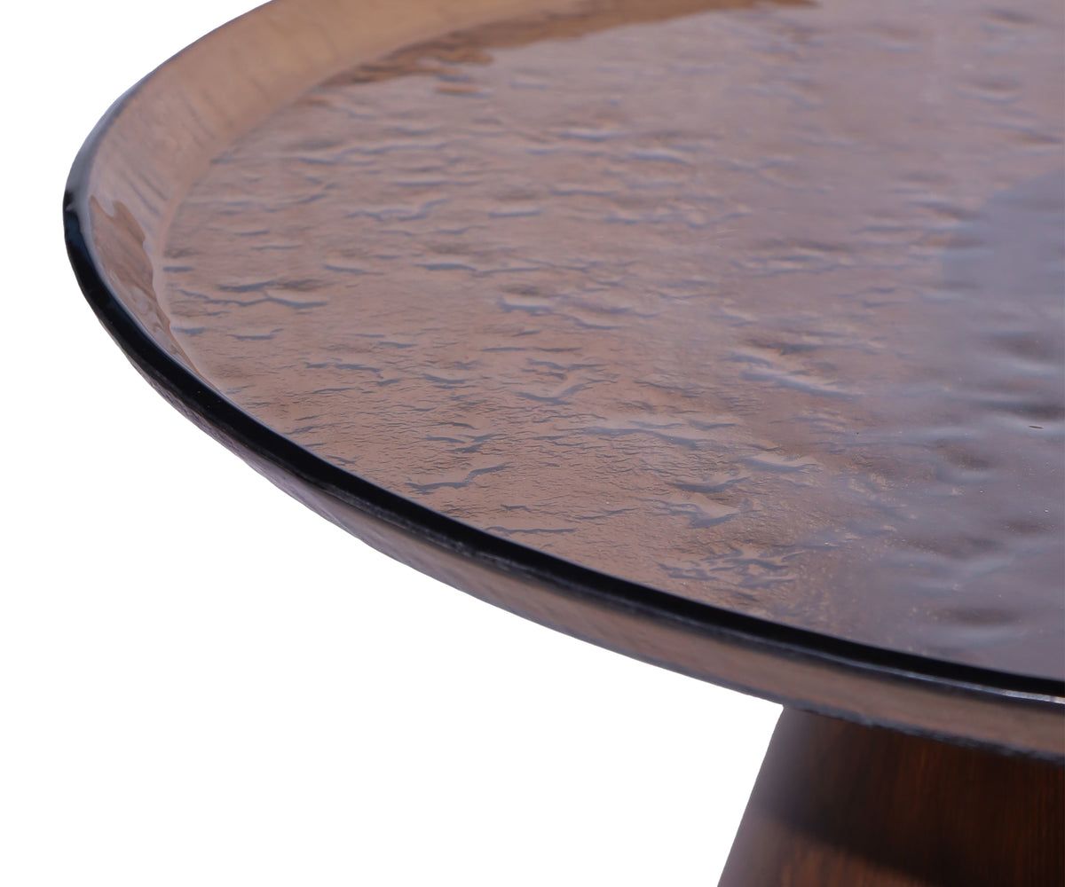 Amber Textured Glass Coffee Table with Low Pedestal Base