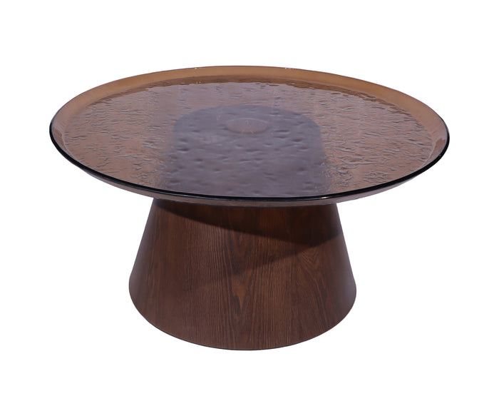 Amber Textured Glass Coffee Table with Low Pedestal Base