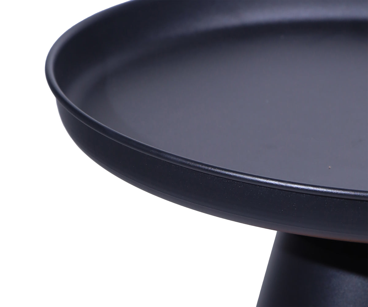 Minimalist Pedestal End Table with Black Tray and Amber Glass