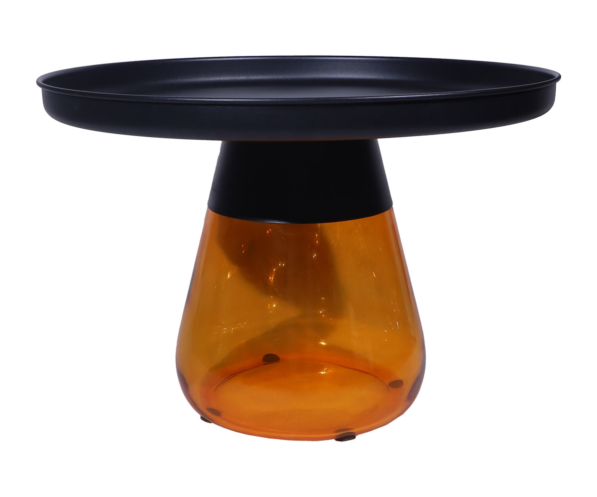 Nordic Luxury Round Coffee Table with Tinted Orange Glass Base