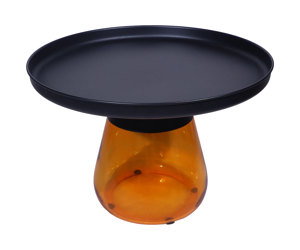Nordic Luxury Round Coffee Table with Tinted Orange Glass Base