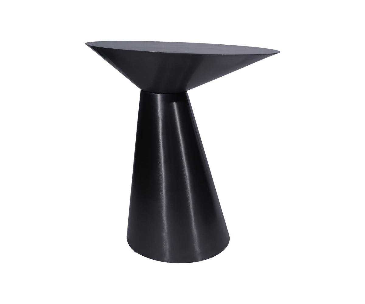 Matte Black Flared-Top Side Table with Conical Metal Pedestal