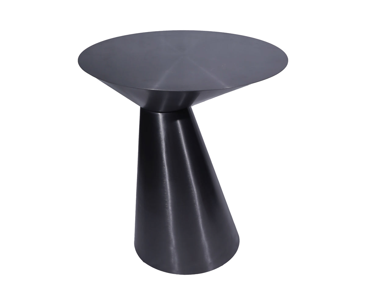 Matte Black Flared-Top Side Table with Conical Metal Pedestal