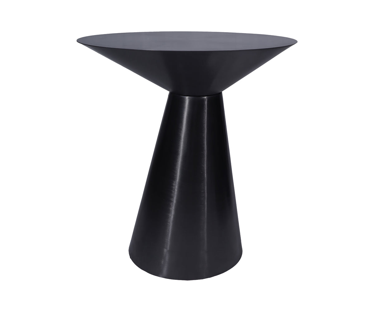 Matte Black Flared-Top Side Table with Conical Metal Pedestal
