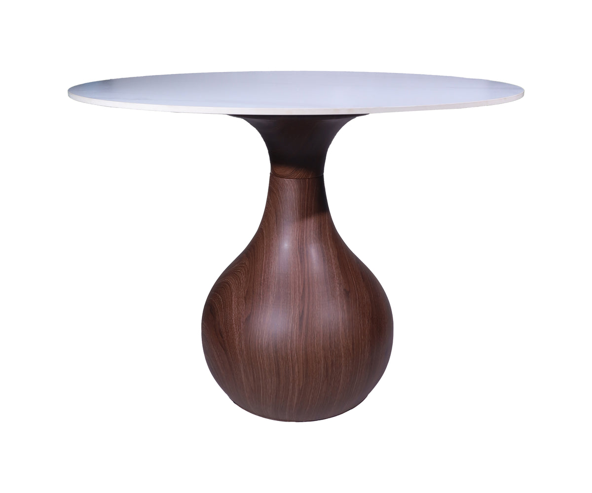 Round Two Toned 4-Seater Dining Table with Bulbous Metal Pedestal Base