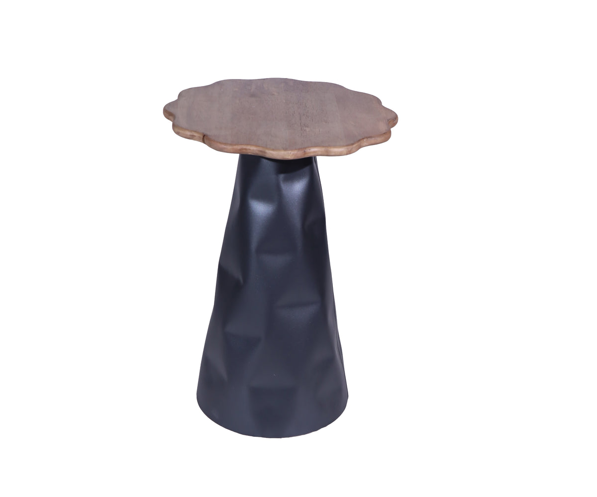 Charcoal Black Metal Grande Pedestal Table with Scalloped Wooden Top