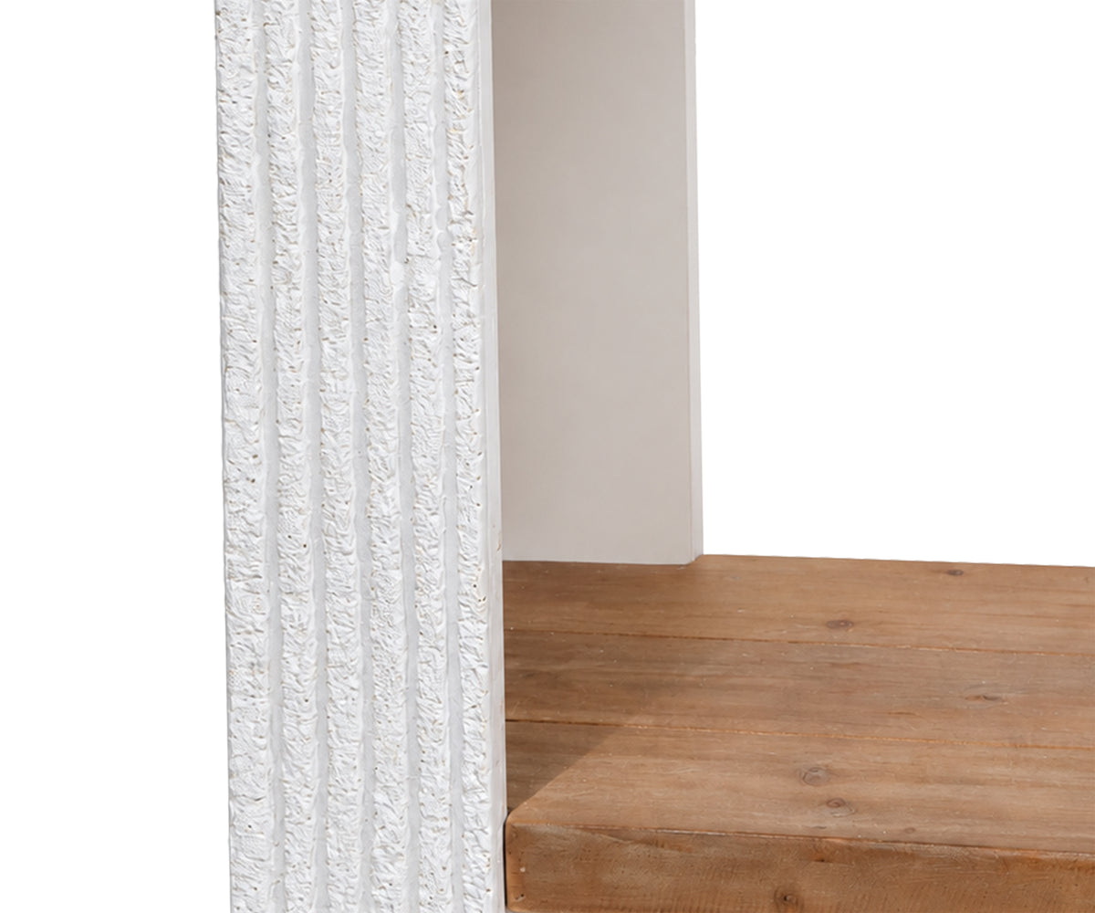 Tall Teak Display 5-Open Shelves Shelf with White Fluted Frame