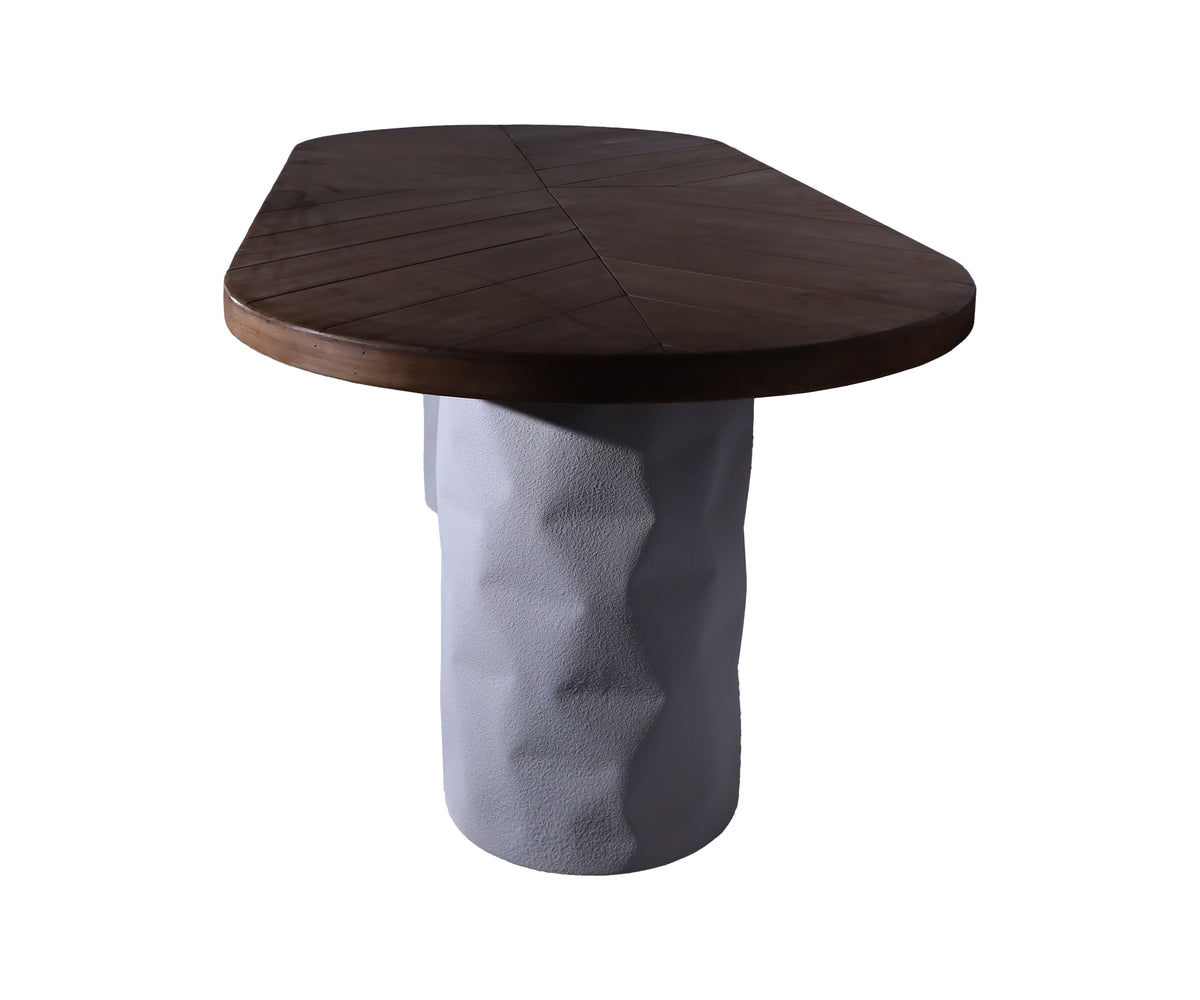 Dual Toned Oval Dining Table with Twin Sculptural Pedestal Base
