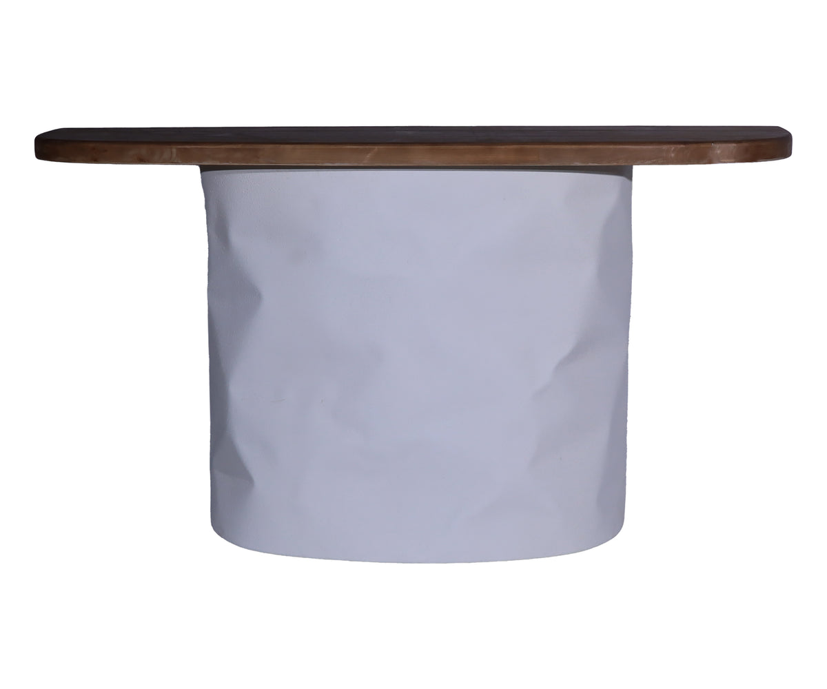 Two Toned Wood Console Table with Sculptural White Pedestal