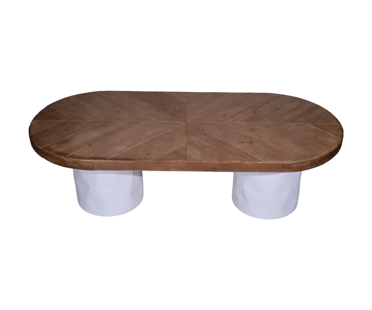 Two Toned Oval Wooden Coffee Table with Twin Pedestals