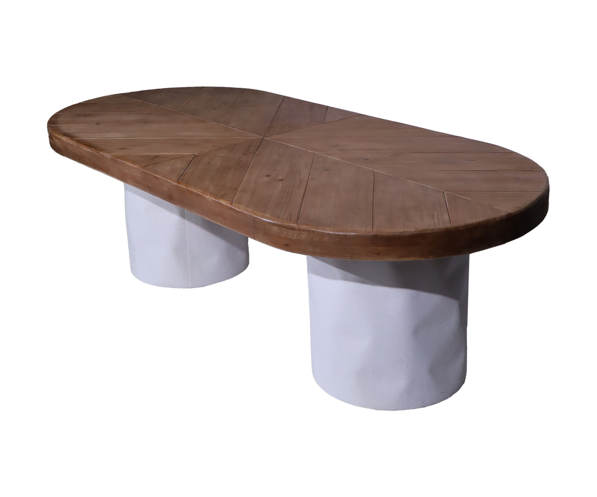 Two Toned Oval Wooden Coffee Table with Twin Pedestals