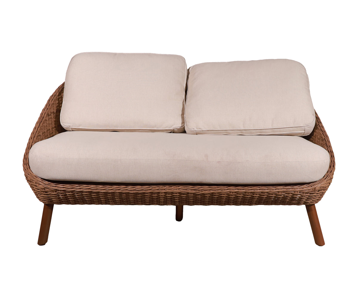 Curved Woven Garden Two-Seater Sofa with Wooden Legs
