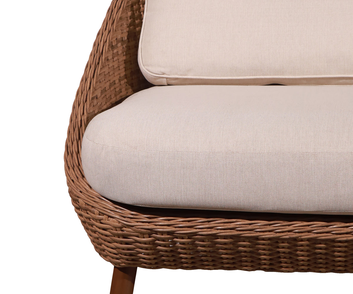 Curved Woven Garden Two-Seater Sofa with Wooden Legs