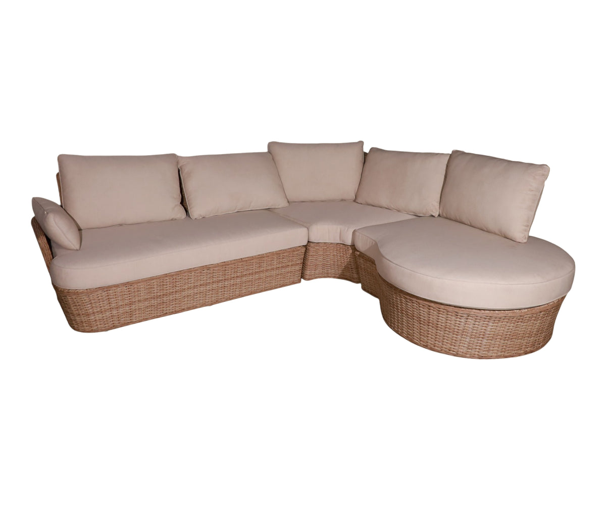 Curved Woven Outdoor Sectional Sofa with Beige Cushions