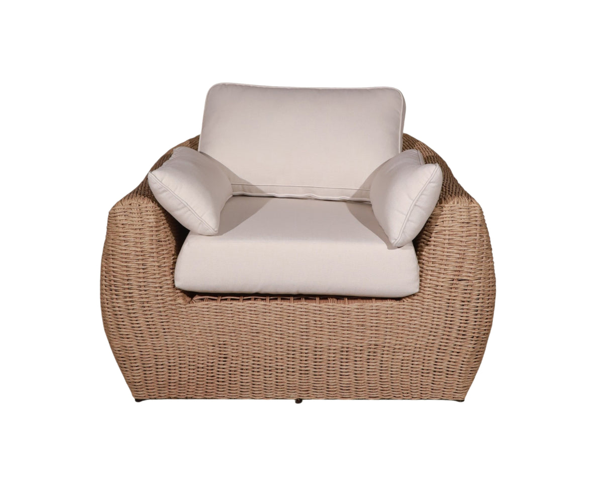 Curved Woven 1-Seater Outdoor Lounge Chair with Plush Upholstery