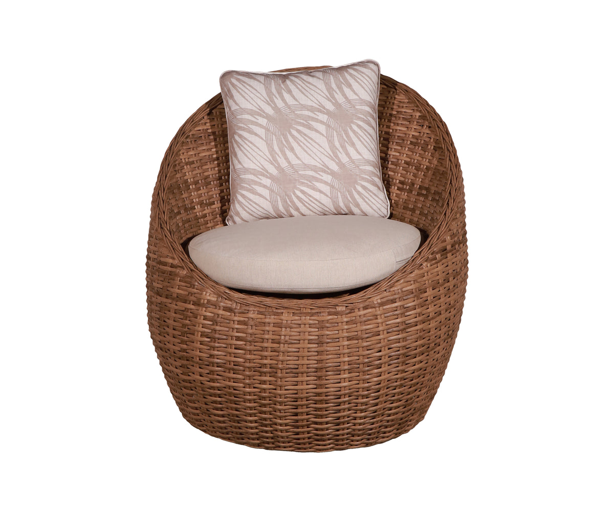 Round Woven Outdoor Tub Chair with Patterned Cushion