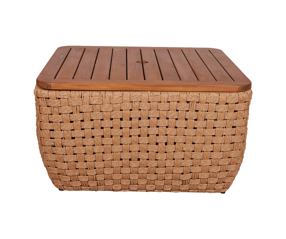 Rectangular Basket-Weave Outdoor Coffee Table with Integrated Storage