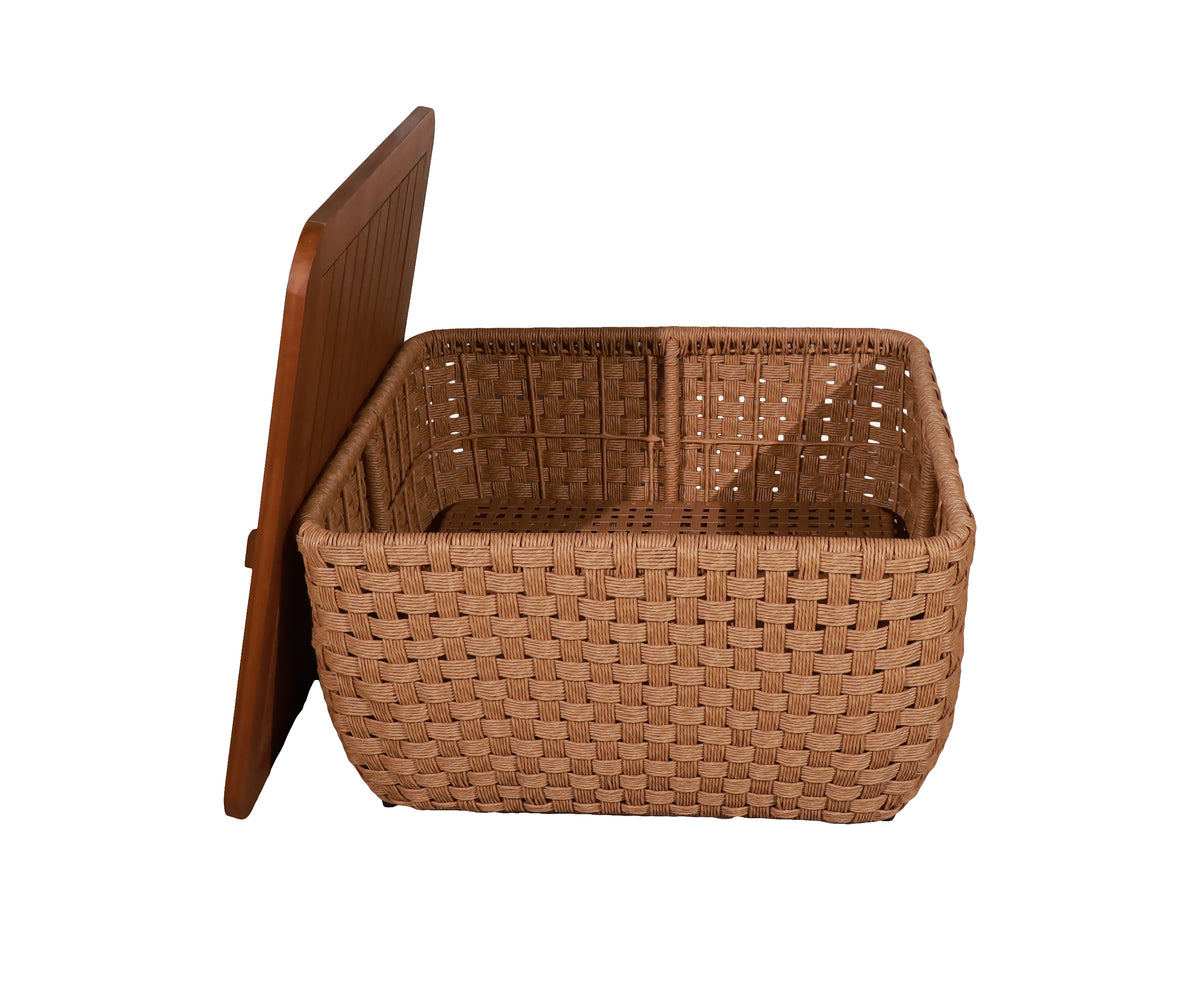 Rectangular Basket-Weave Outdoor Coffee Table with Integrated Storage