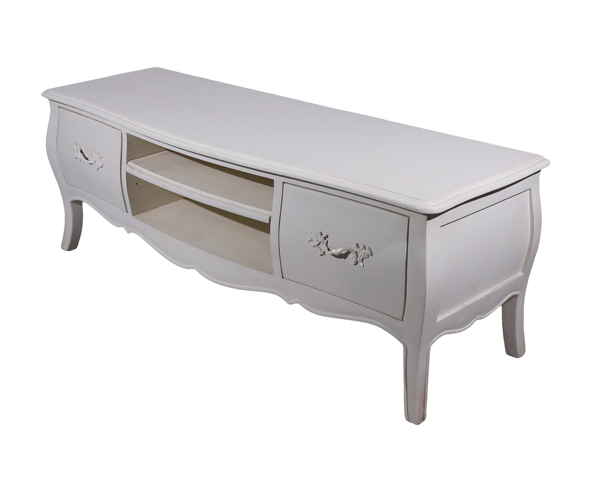 White French Provincial Style TV Unit with Open Shelves & Side Cabinets