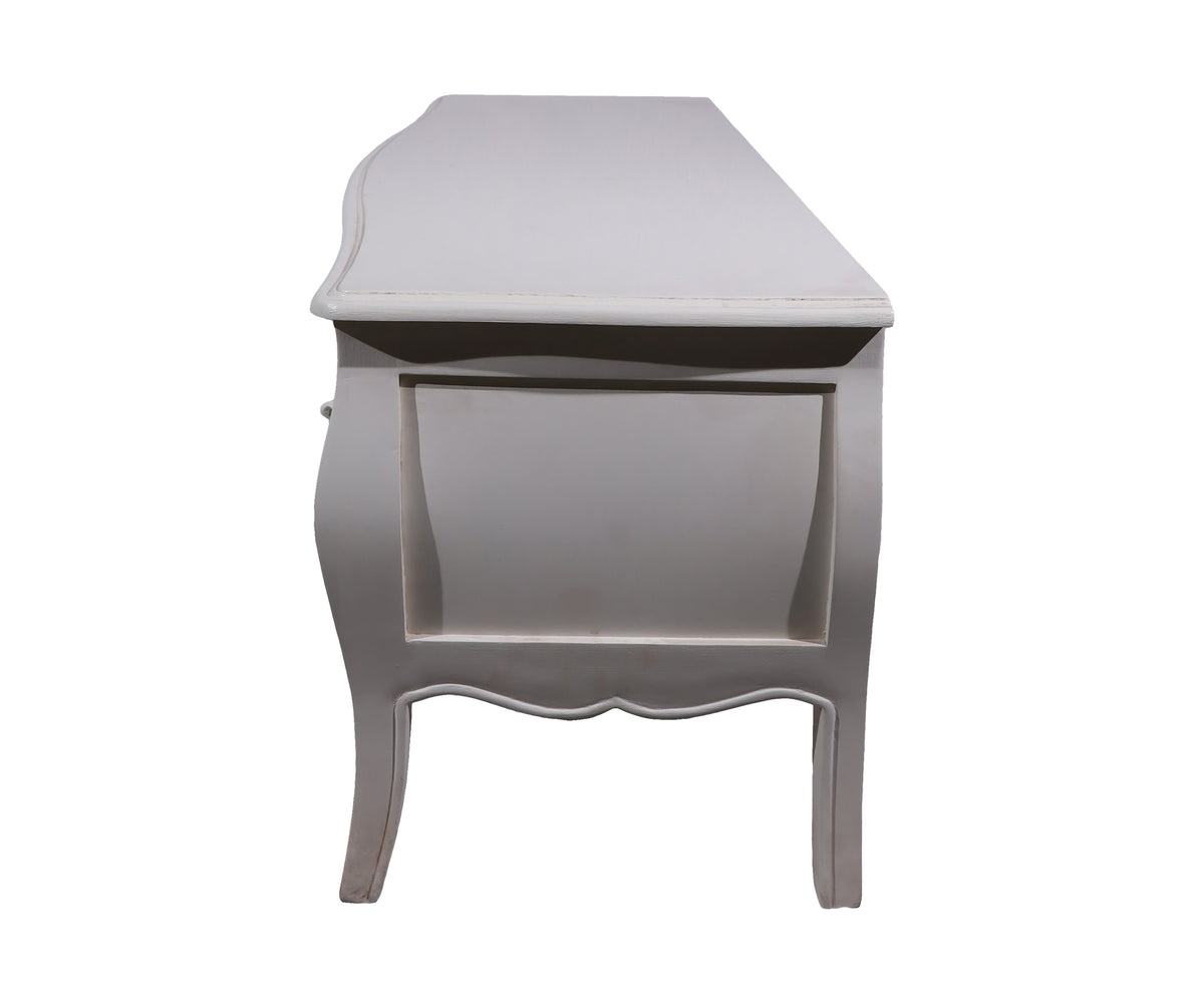 White French Provincial Style TV Unit with Open Shelves & Side Cabinets