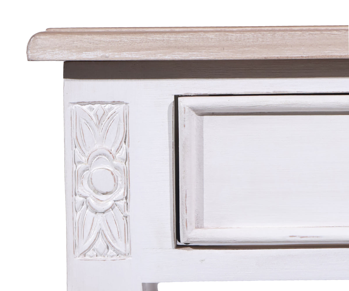 Dual Toned Cane Bedside Table with Drawer & Natural Wood Top