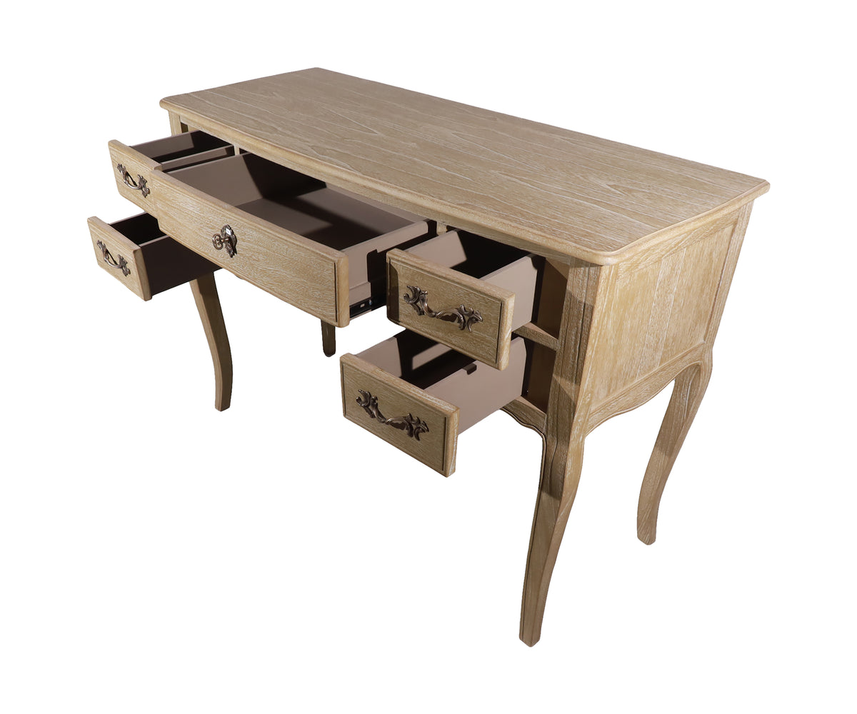 Light Brown French Provincial 5-Drawer Study Table with Curved Legs