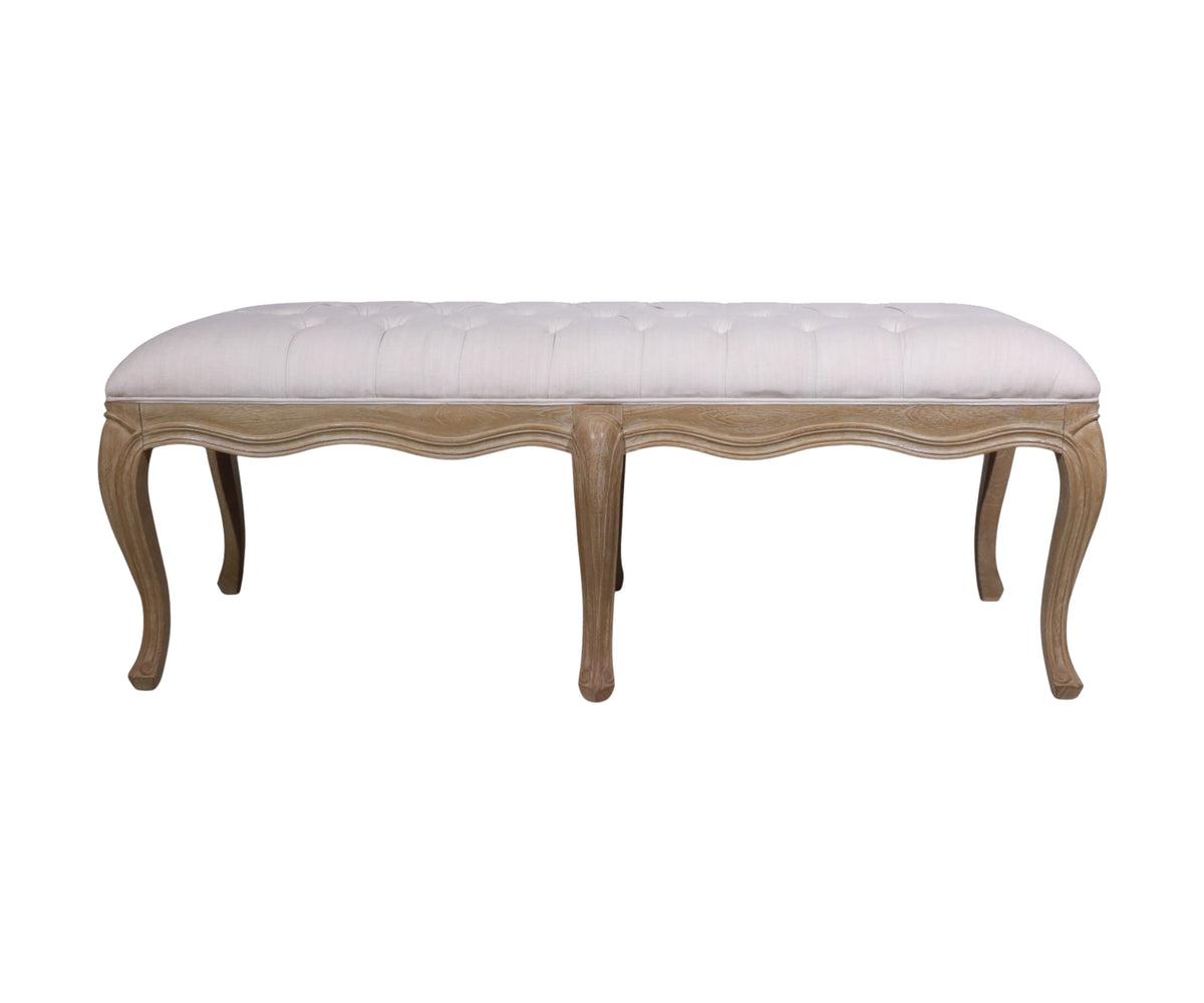 French Tufted Long Bench with Curved Leg