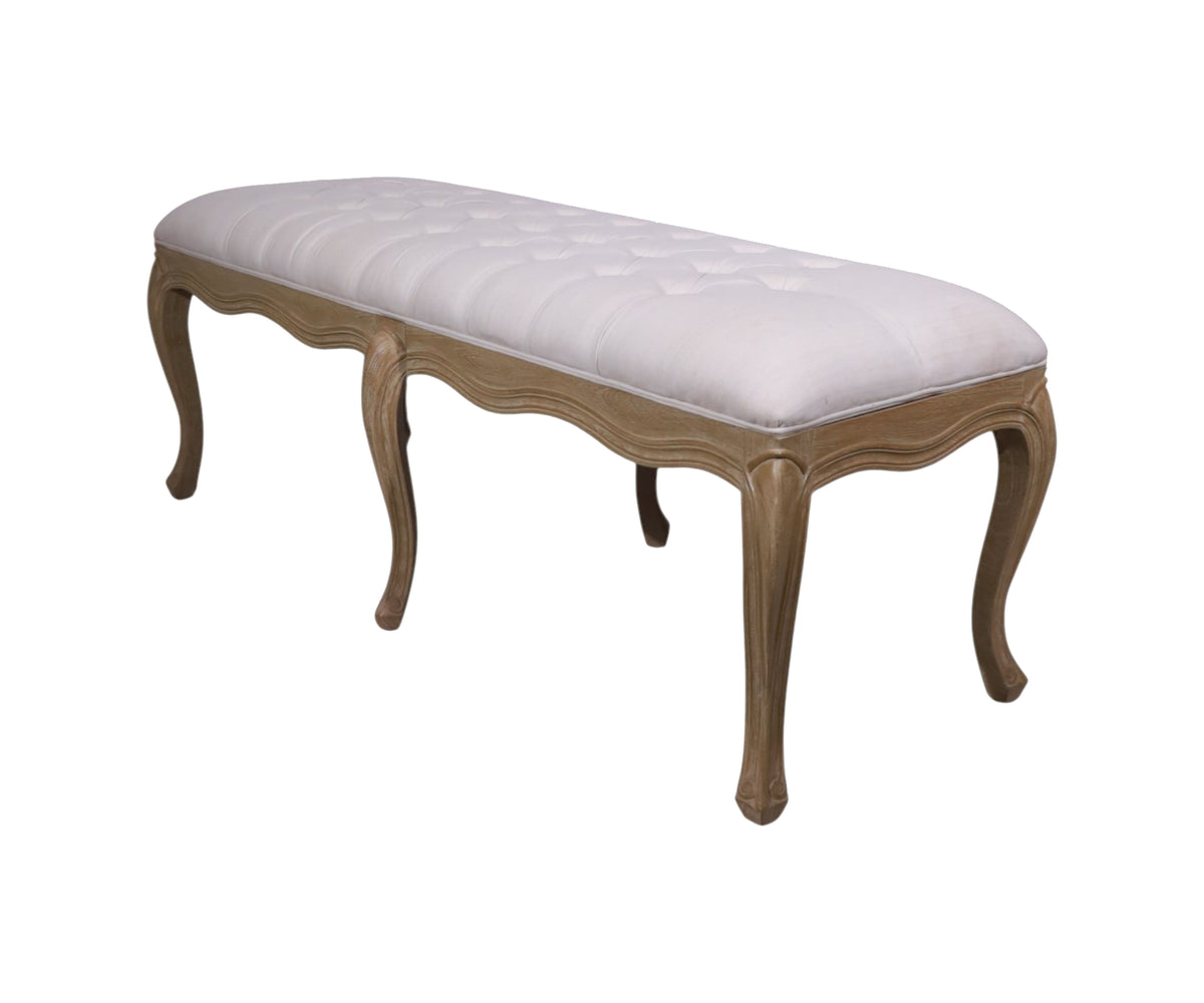 French Tufted Long Bench with Curved Leg