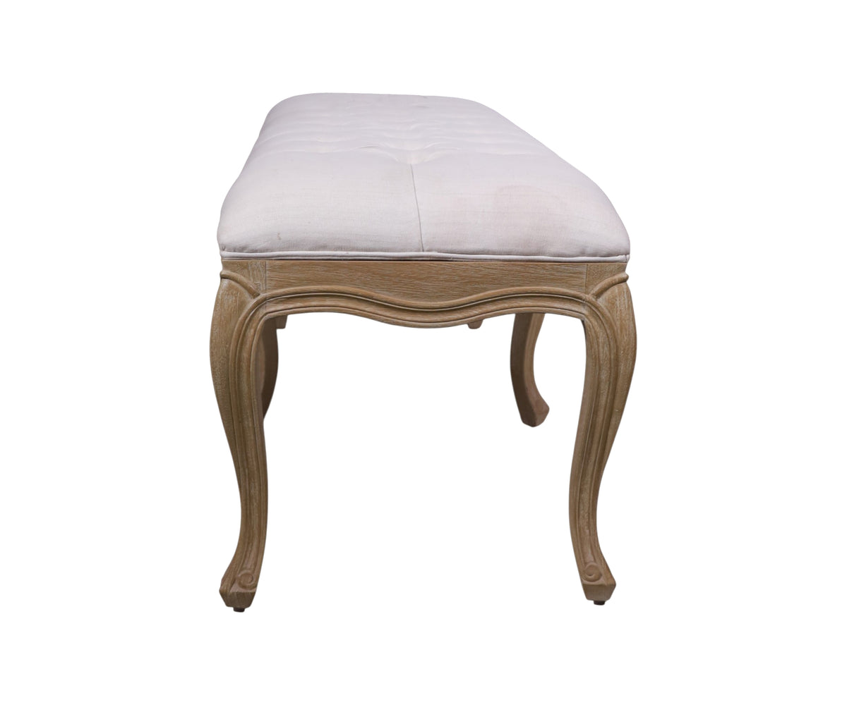 French Tufted Long Bench with Curved Leg