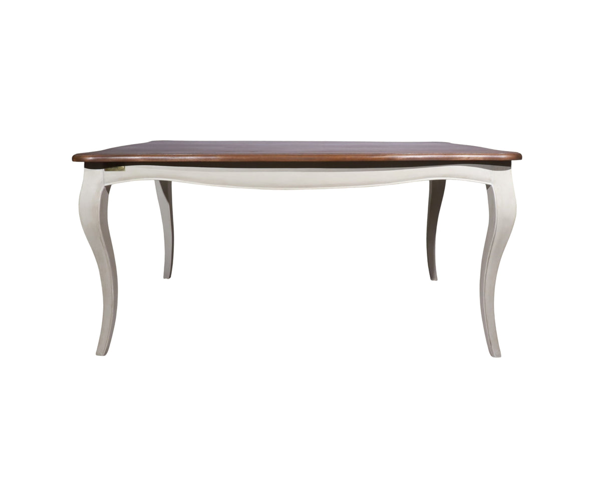Two Toned French-Style Teak Dining Table with White Curved Base