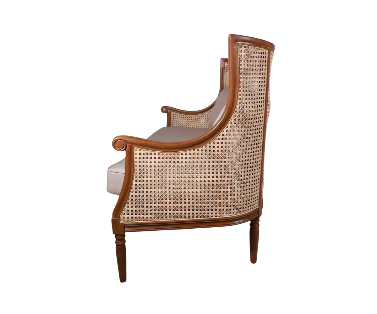 High-Back Cane 2-Seater Sofa with Turned Baluster Legs