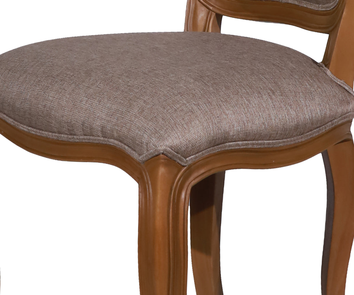 French Style Upholstered Dining Chair in Warm Wood & Textured Upholstery