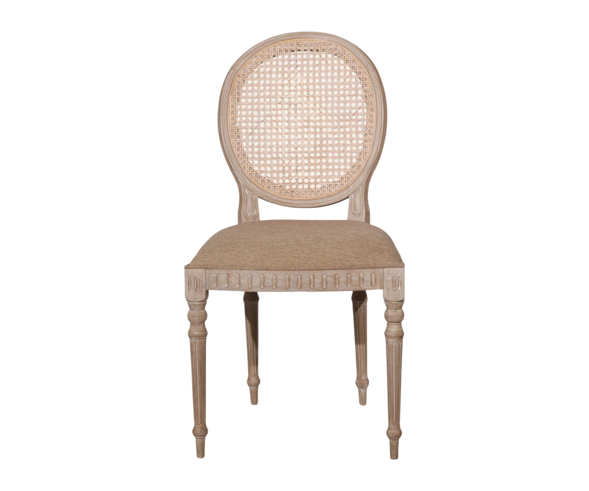 Gustavian Cane Back Medallion Dining Chair with Upholstered Seat
