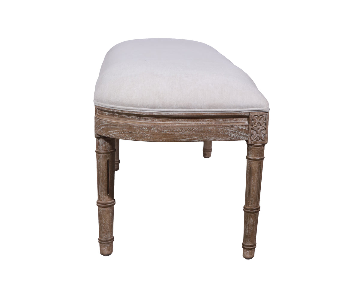 French Louis XVI Ivory Upholstered Bench with Fluted Legs