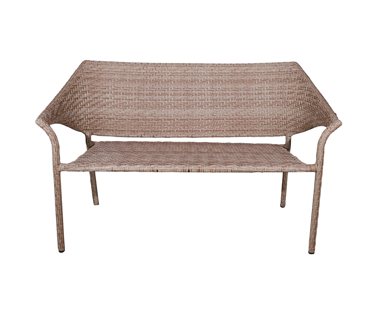 Light Biege Woven Outdoor Two-Seater Bench