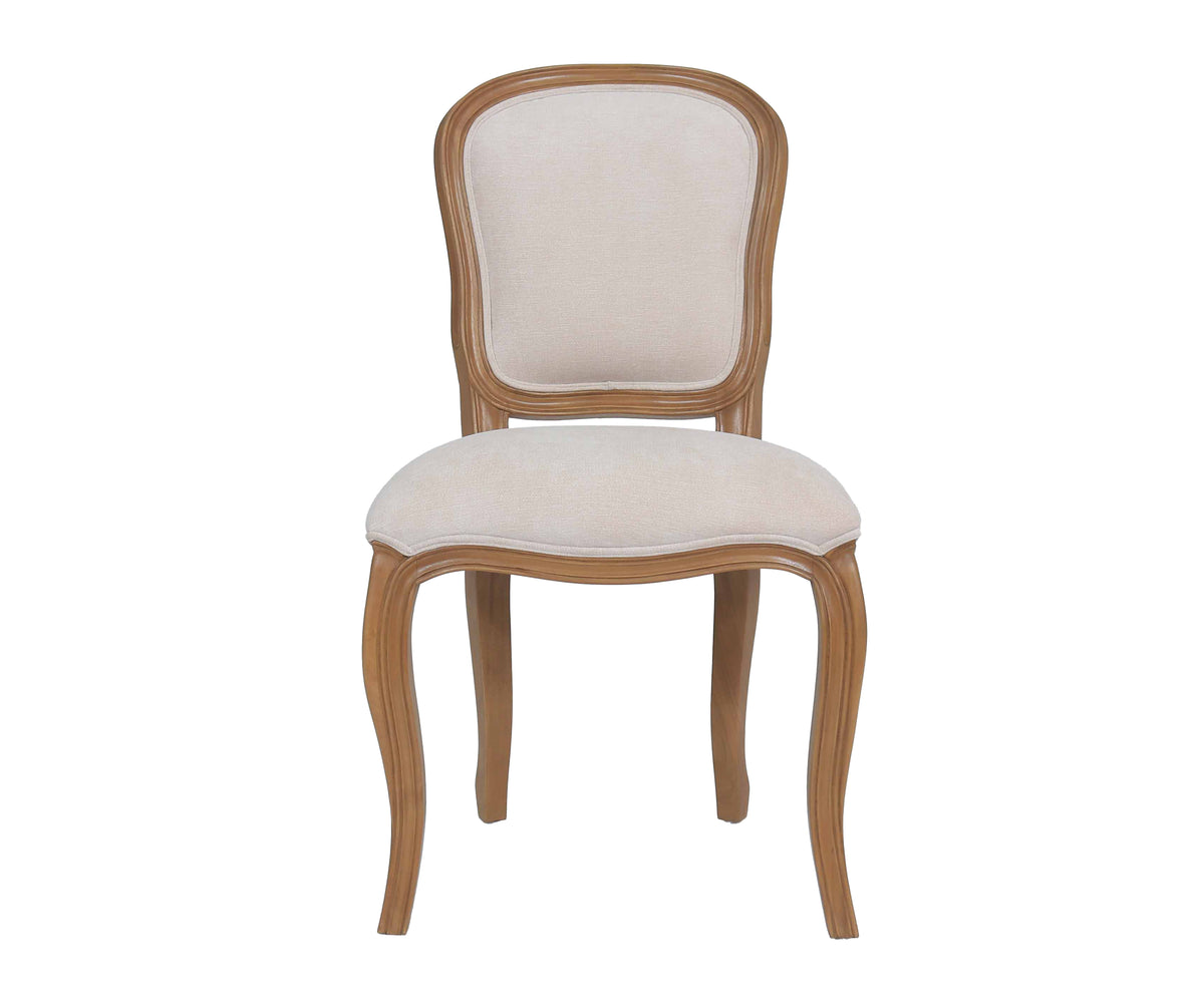 Natural Wood French Provincial Dining Chair with Beige Upholstery