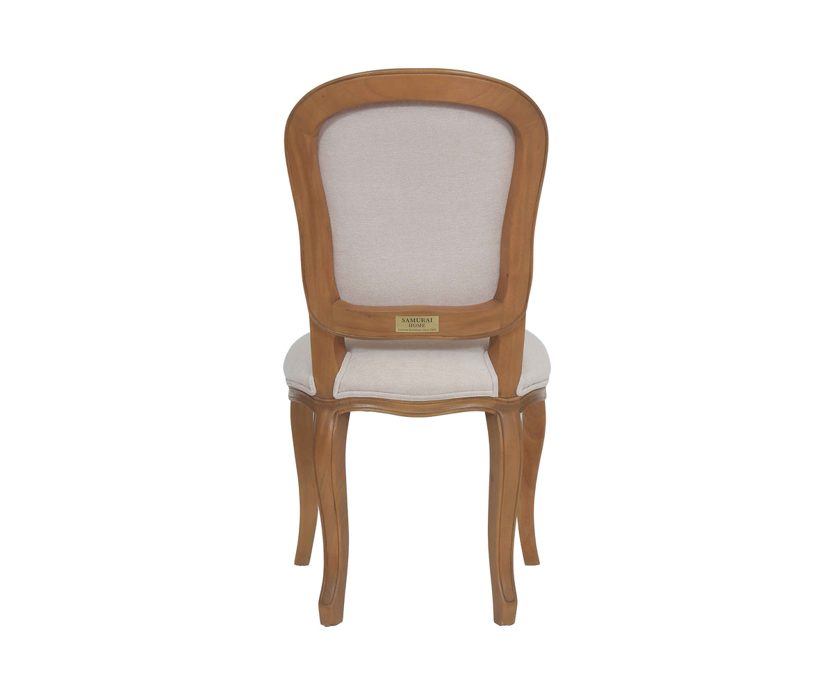 Natural Wood French Provincial Dining Chair with Beige Upholstery