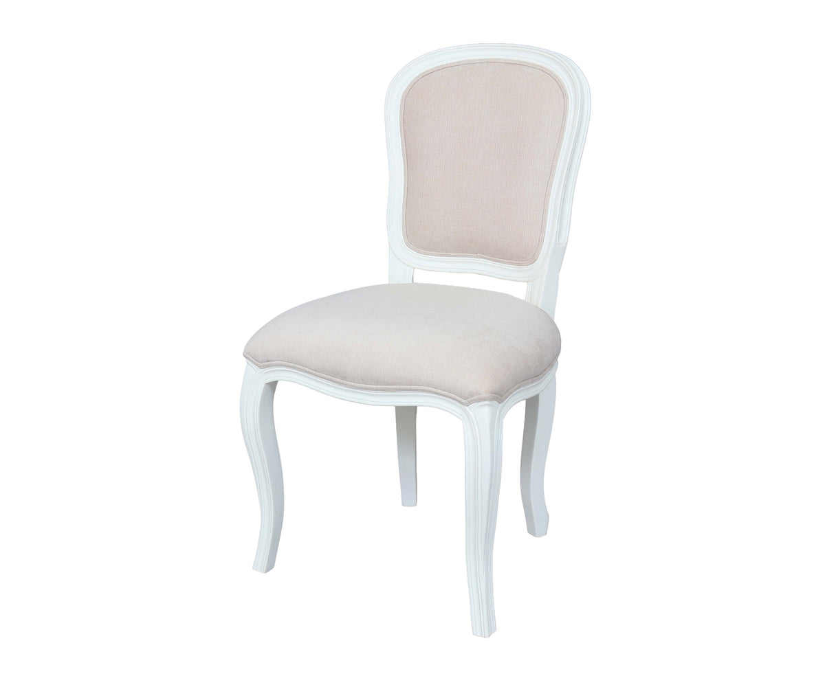 Louis XV Wooden Dining Chair in Soft Beige Upholstery