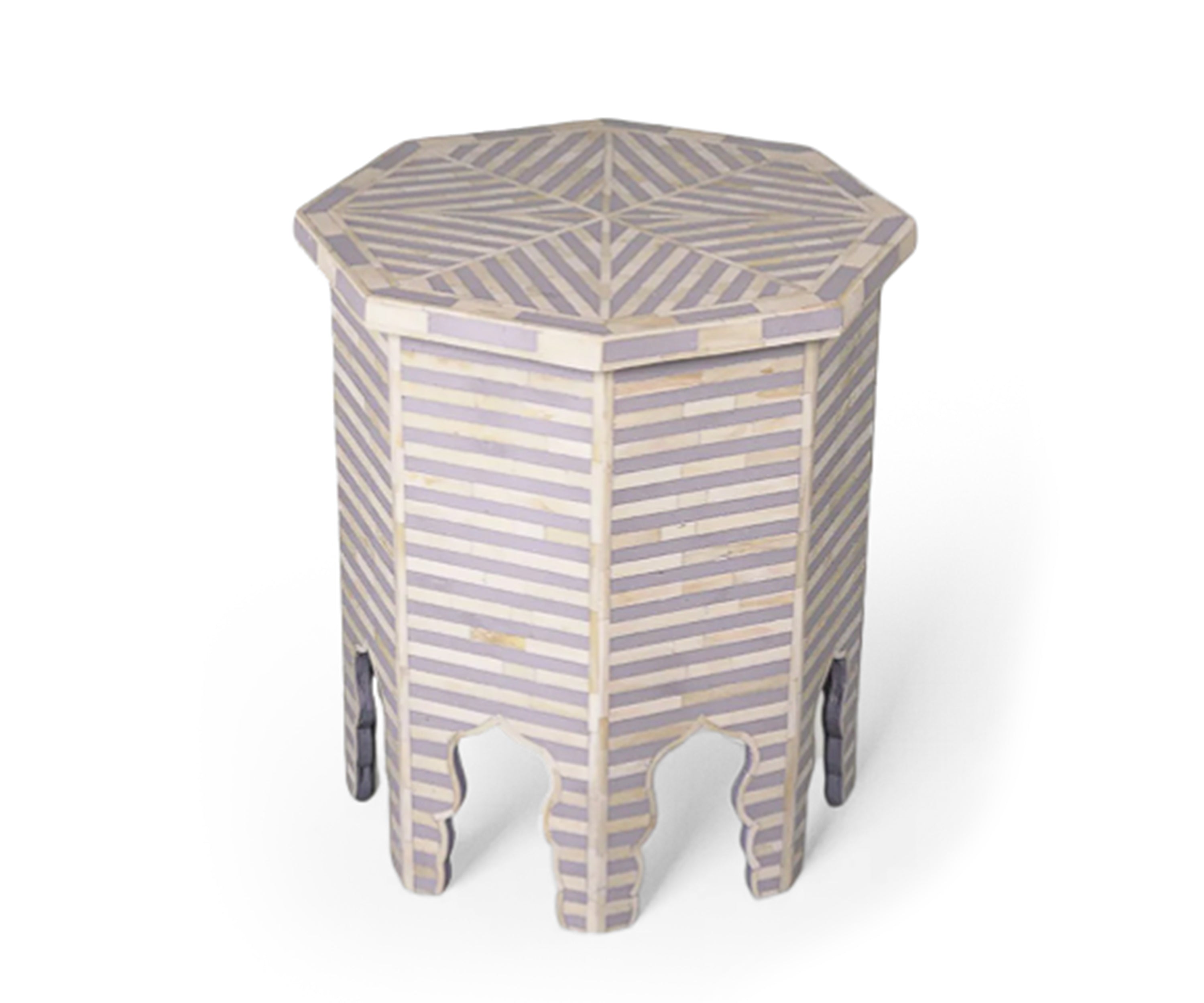Ivory and Grey Bone Inlay Side Table with Geometric Pattern